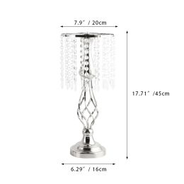 New Luxury Metal Candle Holders with Crystal Flowers Vase Candlestick Table Centerpieces Wedding Table Candle Stand Wedding Prop (Color: Silver-M)