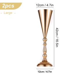 1/2Pcs Metal Candle Holders Flower Vase Centerpiece for Table Decor Candlestick Flower Pillar Road Lead Candelabra Wedding Party (Color: 2Pcs-Large)