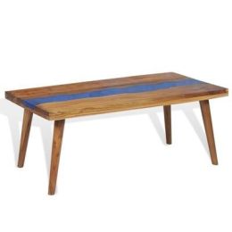 Coffee Table Teak Resin 39.4"x19.7"x15.7" (Color: Brown and blue)