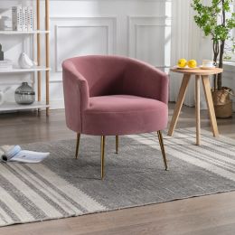 Velvet armchair accent chair tubchair with gold metal legs (Color: Pink)