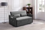 Pull Out Sofa Bed; Modern Adjustable Pull Out Bed Lounge Chair with 2 Side Pockets; 2 Pillows for Home Office