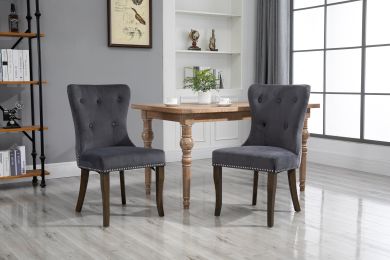 Victorian Dining Chair Button Tufted Armless Chair Upholstered Accent Chair,Nailhead Trim,Chair Ring Pull Set of 2 (Color: Gray)