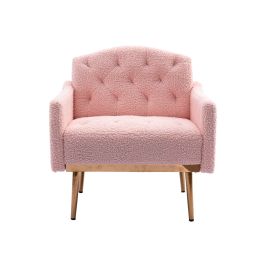 Accent Chair ,leisure single sofa with Rose Golden feet (Color: Pink Teddy)