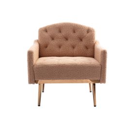 Accent Chair ,leisure single sofa with Rose Golden feet (Color: Camel Teddy)