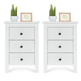 Beautiful Design Modern Style Bedside Cabinet With 3 Drawers (Color: White(Set of 2))