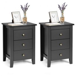 Beautiful Design Modern Style Bedside Cabinet With 3 Drawers (Color: Black(Set of 2))