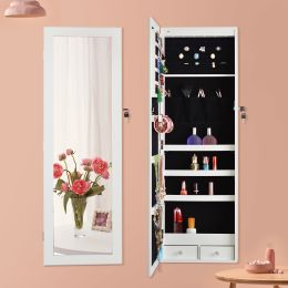 LEDs Mirror Jewelry Cabinet (Color: White)