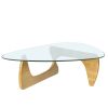 Living room triangle 12mm tempered glass solid wood base coffee table