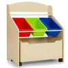 Kids Wooden Toy Storage Unit Organizer with Rolling Toy Box and Plastic Bins