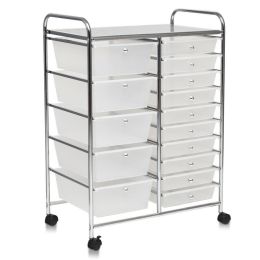 15-Drawer Utility Rolling Organizer Cart Multi-Use Storage (Color: Transparent)