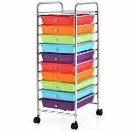 Rolling Storage Cart Organizer with 10 Compartments and 4 Universal Casters (Color: Multicolor)