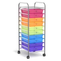 Rolling Storage Cart Organizer with 10 Compartments and 4 Universal Casters (Color: Transparent Multicolor)