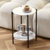 2-layer End Table with Tempered Glass and Marble Tabletop;  Round Coffee Table with  Metal Frame for Bedroom Living Room Office