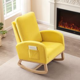 Rocking Chair Mid-Century Modern Rocking Armchair Upholstered Tall Back Accent Glider Rocker (Color: Yellow)