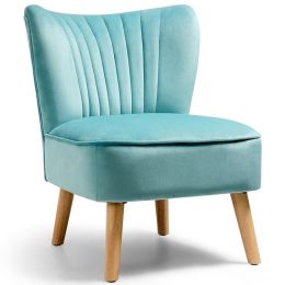 Modern Armless Velvet Accent Chair with Wood Legs (Color: Green)