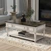 Two-tone Retro Cocktail Table Coffee Table Easy Assembly Movable with Caster Wheels for Livingroom (Antique Gray)