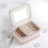 Jewelry Case with Double Zippers and Built-in Mirror Small Size PU Leather for Women and Girls Rings Earrings Necklace Organizer Jewelry Storage Box