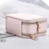 Jewelry Case with Double Zippers and Built-in Mirror Small Size PU Leather for Women and Girls Rings Earrings Necklace Organizer Jewelry Storage Box