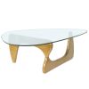 Living room triangle 12mm tempered glass solid wood base coffee table