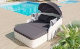 79.9" Outdoor Sunbed with Adjustable Canopy;  Double lounge;  PE Rattan Daybed