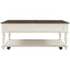 Two-tone Retro Cocktail Table Coffee Table Easy Assembly Movable with Caster Wheels for Livingroom (Antique Gray)