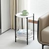 2-layer End Table with Tempered Glass and Marble Tabletop;  Round Coffee Table with  Metal Frame for Bedroom Living Room Office