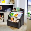 Kids Wooden Toy Storage Unit Organizer with Rolling Toy Box and Plastic Bins