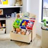 Kids Wooden Toy Storage Unit Organizer with Rolling Toy Box and Plastic Bins