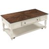 Two-tone Retro Cocktail Table Coffee Table Easy Assembly Movable with Caster Wheels for Livingroom (Antique Gray)