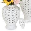 White Ceramic Ginger Jar Vase with Decorative Design and Removable Lid