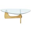 Living room triangle 12mm tempered glass solid wood base coffee table