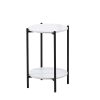 2-layer End Table with Tempered Glass and Marble Tabletop;  Round Coffee Table with  Metal Frame for Bedroom Living Room Office