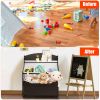 Kids Wooden Toy Storage Unit Organizer with Rolling Toy Box and Plastic Bins