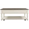 Two-tone Retro Cocktail Table Coffee Table Easy Assembly Movable with Caster Wheels for Livingroom (Antique Gray)