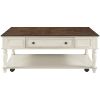 Two-tone Retro Cocktail Table Coffee Table Easy Assembly Movable with Caster Wheels for Livingroom (Antique Gray)